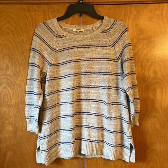 Madewell Cabin Stripe Natural & Navy Linen Silk Sweater Size M - Picture 4 of 12